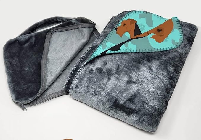 Caroline's Treasures MLM1042TBLT Airedale Terrier Soft Travel Blanket with Bag Airplane Blanket Indoor Outdoor Camping Blanket for Traveling Picnics Beach Trips Concerts