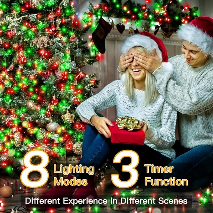 Ollny Christmas Lights 500LED 164FT Long Christmas Tree Lights with 8 Modes Remote Timer IP44 Waterproof Outdoor Christmas Lights for Tree House Yard Outside Xmas Decorations (Red+Green)