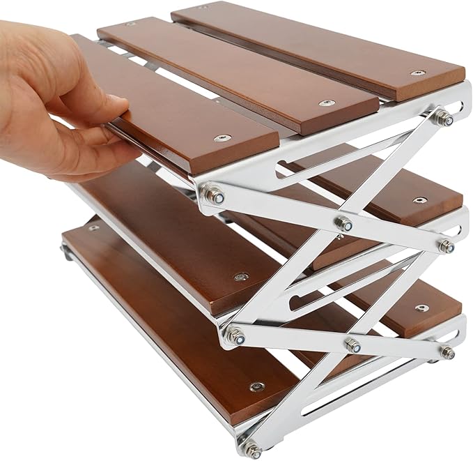 Camping Rack 3-Tier Camping Folding Storage Rack Organizer with Carry Bag Retro Rectangular Camping Dish Rack Shelf for Barbecues Camping Hiking Parties Walnut Load 10kg/22.05lbs