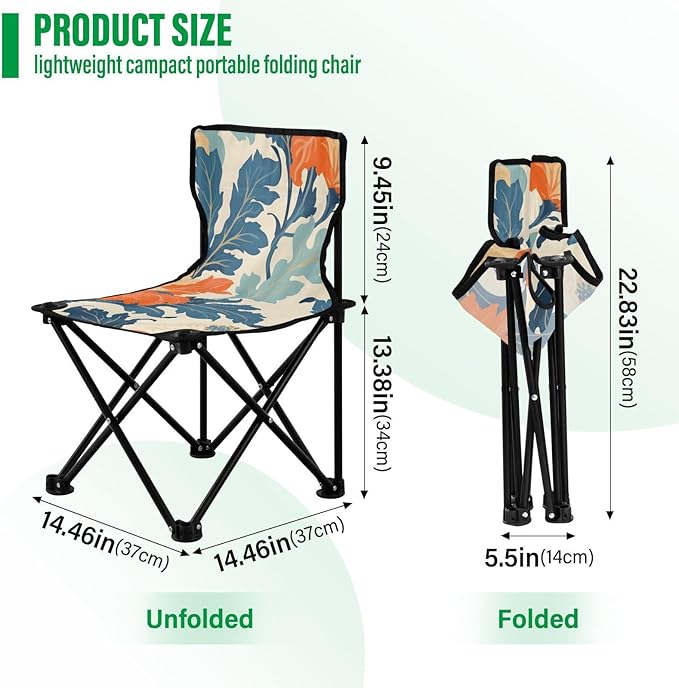 Orange Yellow Flowers Portable Camping Chairs Folding Chair - Durable Oxford Fabric Lightweight Iron Frame Easy Fold Design - Ideal for Outdoor Activities Camping Fishing and Travel