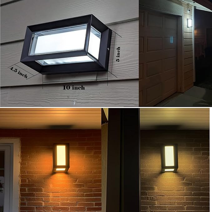 Outdoor Wall Sconce Lights 2Pack Square LED Outdoor Wall Lights 18W 3CCT Selectable 3000K 4000K 5000K Daylight Modern Waterproof Exterior Wall Light for House Porch Garage