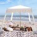 AMMSUN Beach Cabana with Fringe 6.5' x 6.5' Boho Beach Canopy with Tassels Easy Set up &amp Premium Wood Pole Cabana Tent with Sand Pockets Instant Sun Shade for Sand Garden Patio Elegant Whit