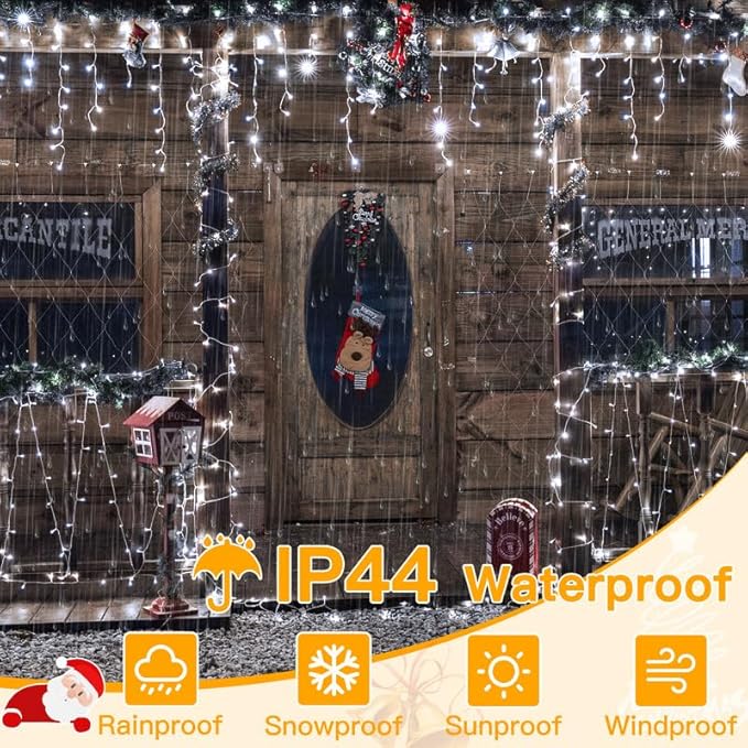 Ollny Icicle Lights for Outside 504LED 41FT Cool White Christmas Light with Remote 8Modes Timers Waterproof Plug in Connectable Hanging Lights for Outdoor Indoor House Roof Holiday