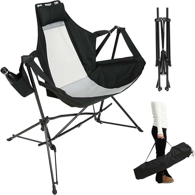 Hammock Camping Chair Portable Chairs with Pillow Cup Holder and Carry Bag Lightweight Foldable Chair for Outside Camping Hiking Travel Beach and Sports (Black)