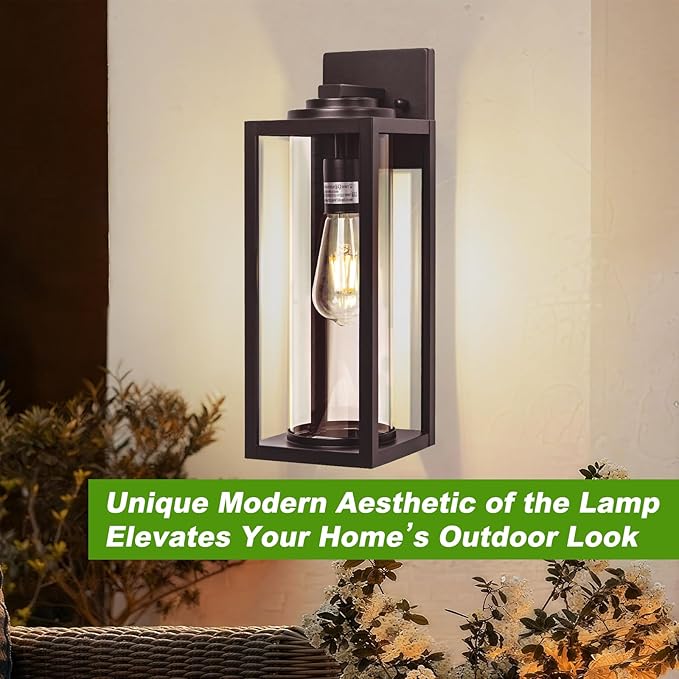 20inch Large Outdoor Wall Lights 2 Packs - Oil Rubbed Bronze Exterior Light Fixture with Clear Glass Shade Waterproof Porch Lighting for House Farmhouse Sconces Lantern for Front Door Garage
