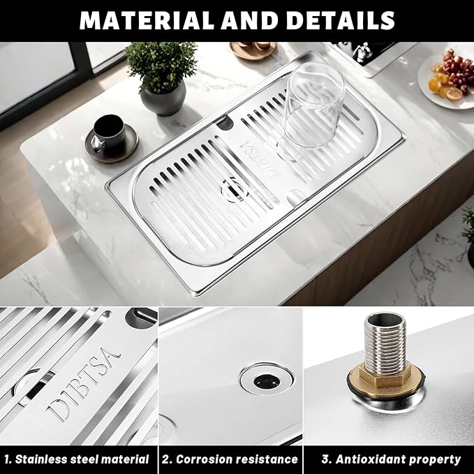 Stainless Steel Drip Tray Flush Mount Beer Drip Tray with Drain For Home Kitchen Hotel Cafe Restaurant Beverage Shops (12.7x6.9 inch silver)