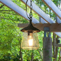 LOG BARN Outdoor Pendant Lights Porch Fixture in Painted Black Metal with Clear Bubbled Glass Globe Hanging Lantern Lamp for Gazebo Entry Yard