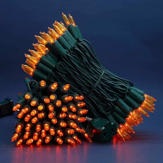 200 Count Orange LED Christmas Lights 66 ft Green Wire UL Certified Commercial Grade Holiday String Light Set (Orange)