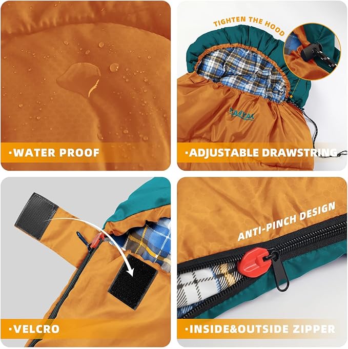 Camping Sleeping Bag 32℉ Sleeping Bags for Adults Kids Teens Cold Weather Warm Sleeping Bag Winter for 3-4 Season Camping Camping Gear Equipment Traveling and Outdoors