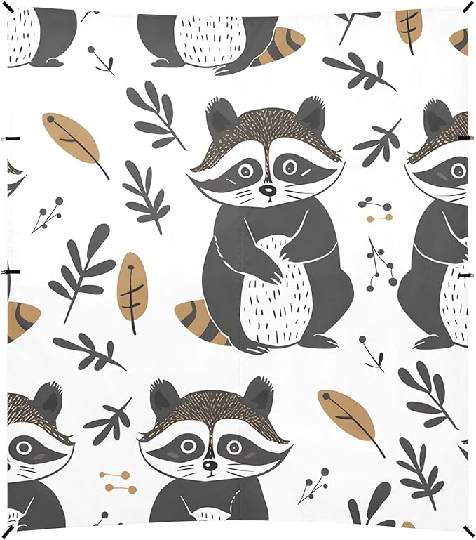 Cute Raccoon in Doodle Style Camping Sun Shelter Beach Tent Portable Beach Sun Shade Outdoor Canopy for Camping Trips Fishing Picnic
