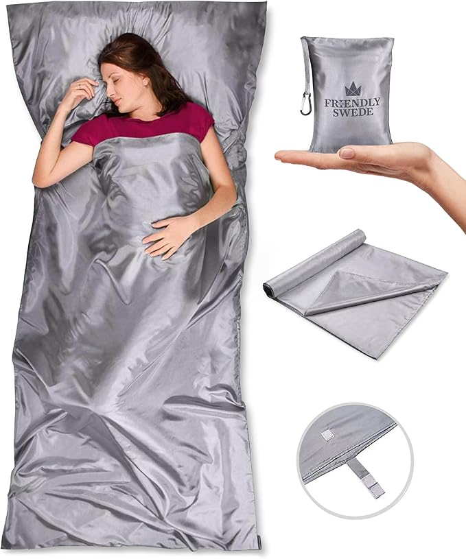The Friendly Swede Sleeping Bag Liner — Ultralight Polyester or Cold Weather Microfiber Adult Sleep Sack- Camping Sheets - Travel Sleeping Bag with Pocket-Size Stuff Sack