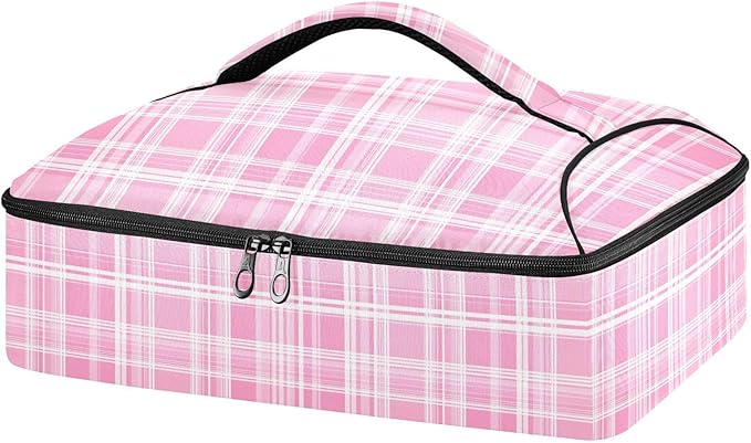 Casserole Carrier Pinkish LinesInsulated Casserole Carrier for Hot or Cold Food Thermal Lunch Tote for Potluck Parties Picnic Beach Fits 9 x 13 Inches Baking Dish