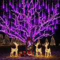 Christmas Decoration Outdoors - 32 Tubes Meteor Shower Lights Waterproof Falling Rain Lights for Halloween Decor Xmas Tree Garden Yard Wedding Party Purple