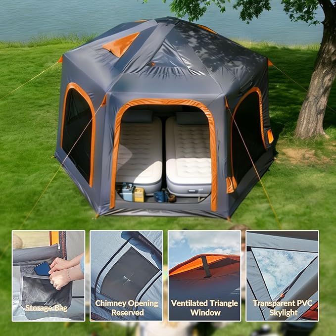 Inflatable Tents for Camping 2/4/6 Person Large Blow Up Tent with Electric Air PumpQuick Set up 12ftx12ftx8ft Big Inflatable Tent for 4 Season Outdoor Family Camping