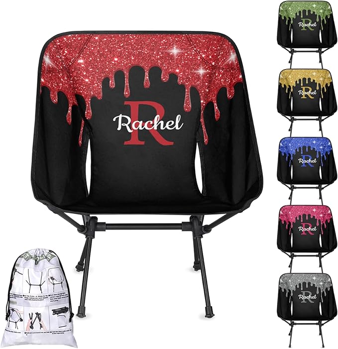 Custom Camping Chair with Name Personalized Portable Backpacking Chair Customized Lightweight Compact Folding Hiking Camp Chairs (Red)