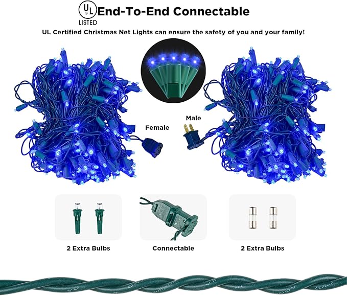 Led Net Lights Christmas Lights Outdoor 200Leds 9ft x 6ft Upgraded Blue Christmas Net Lighting Waterproof 5mm LED Wide Angle Outdoor Indoor Mesh Net Light for Trees Bushes Shrubs Decorations