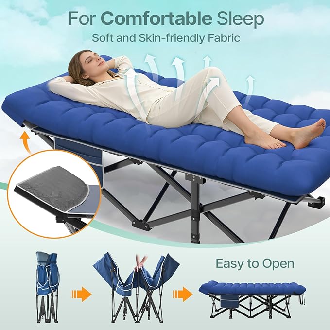 Suteck 32In XXL Folding Camping Cot 900LBS Heavy Duty Sleeping Cot with Pillow Mattress 1200D Double-Layer Oxford Portable Cot for Adults with Carry Bag for Home Office Nap Beach Travel