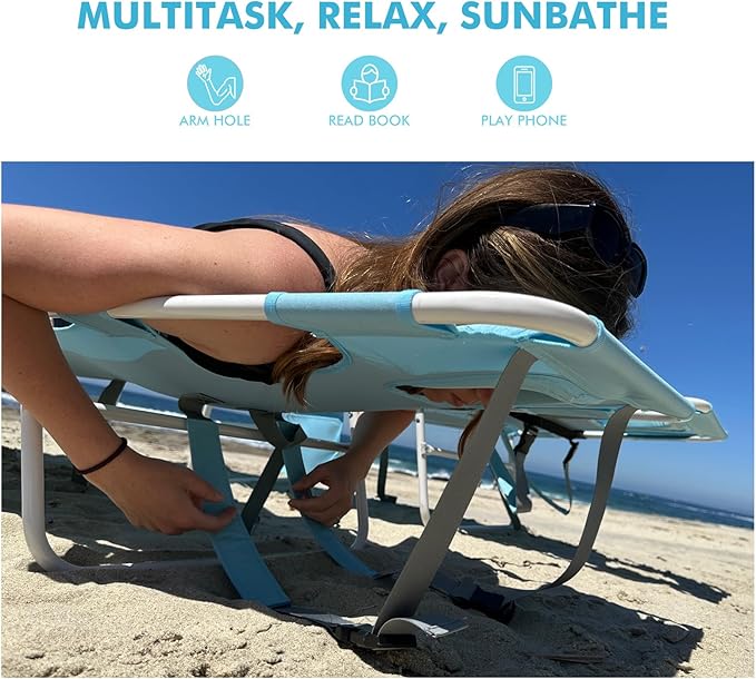 3 in 1 Women Comfort Backpack Beach Tanning Lounge Chair with Cushion Face Hole Softer Padded Adjustable Washable Layout Sun Chair for Adults Outside Reading Sunbathing Poolside 6 Position 2 Pack