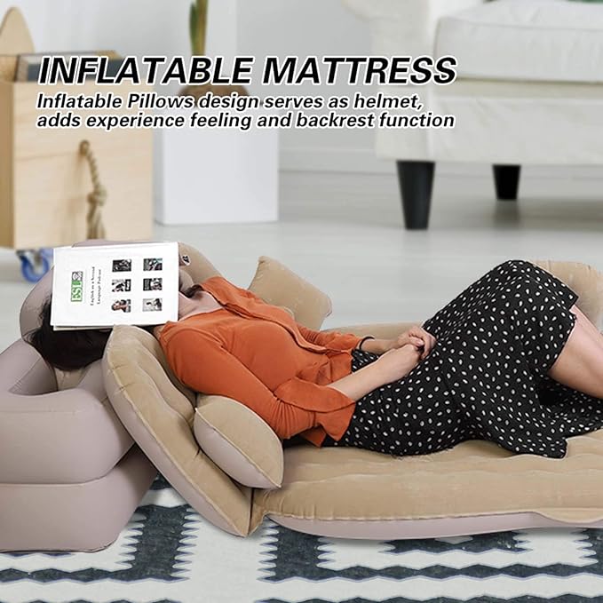Inflatable Bed Mattress Indoor/Outdoor Camping Travel Air Cushion for Rest Sleep Travel Camping(Beige)