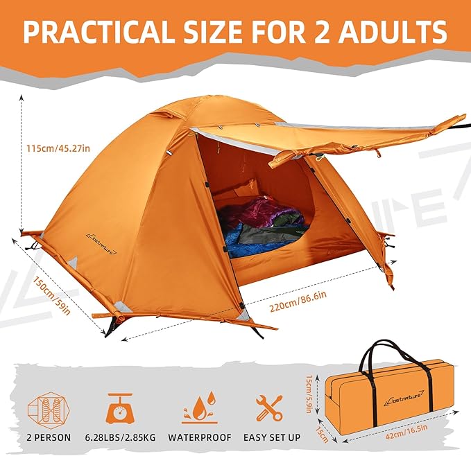 Clostnature Lightweight Backpacking Tent - 1/2 Person 4 Season Ultralight Waterproof Camping Tent Large Size Easy Setup Tent for Winter Cold Weather Family Outdoor Hiking and Mountaineering
