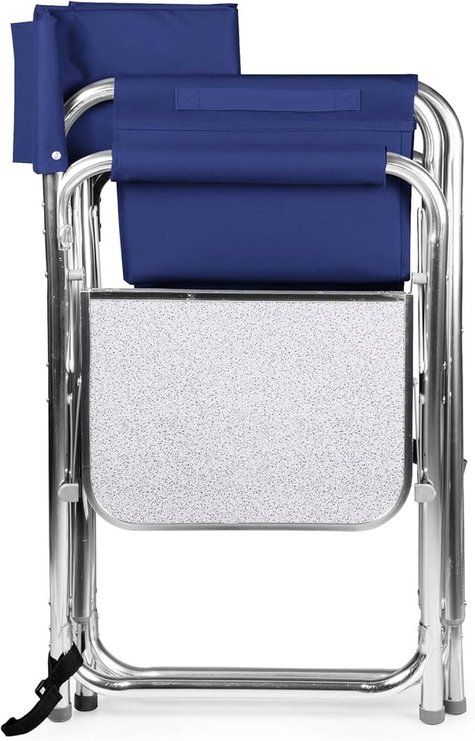 PICNIC TIME Sports Chair with Side Table and Armrest Caddy Lightweight Aluminum Folding Outdoor Camping Chair for Adults Portable Director Style Lawn Seating with Pockets &amp Carry Strap (Navy Bl