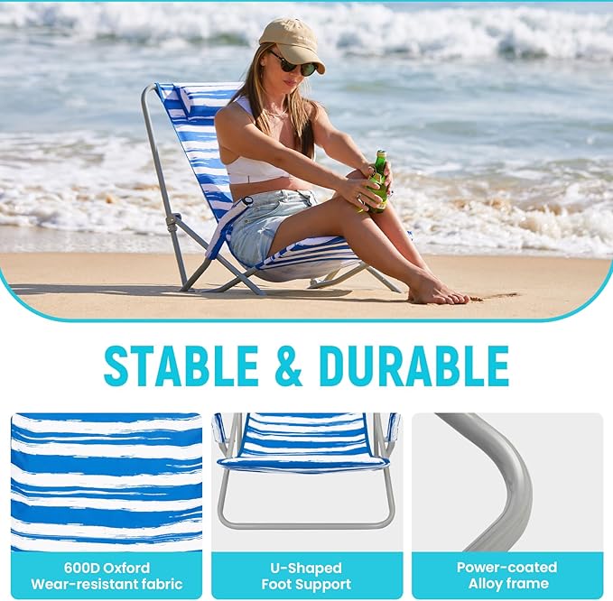 #WEJOY High Back Beach Chair for Adults Heavy Duty Beach Chairs for Adults with Headrest Lightweight Portable Chair for Camping Sand Lawn Support to 300lbs Blue