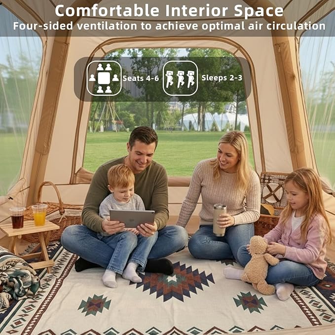 Inflatable Tent for Camping Blow Up Waterproof Oxford Cabin Tents with Hand Pump Easy Setup 4 Season Air Tent Luxury Outdoor Glamping Windproof Tents 2-4 Person