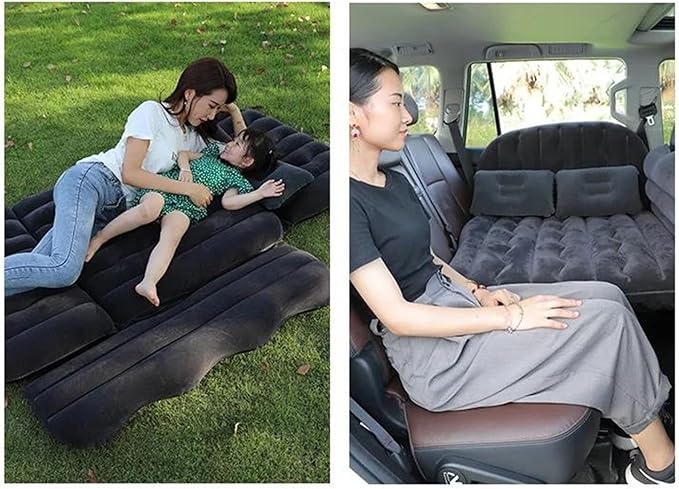 Camping Inflatable Mattress Car Inflatable Mattress Outdoor Inflatable Mattress Thick Flocking PVC Material 170 * 75cm Large Size (Black)