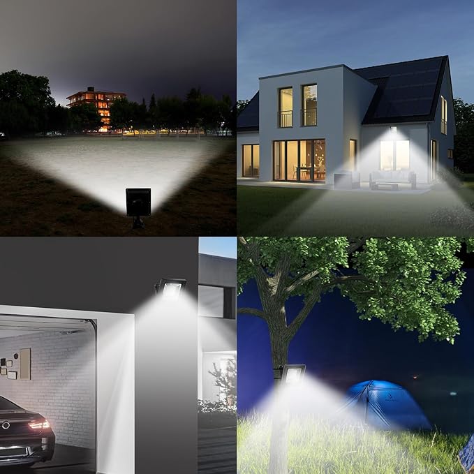 Solar Lights Outdoor Waterproof with 16FT Cord Dusk to Dawn 4400mAh LED Flood Light 6000K Security Lighting for Outside Flag Pole Porch Shed (White 2 Pack)