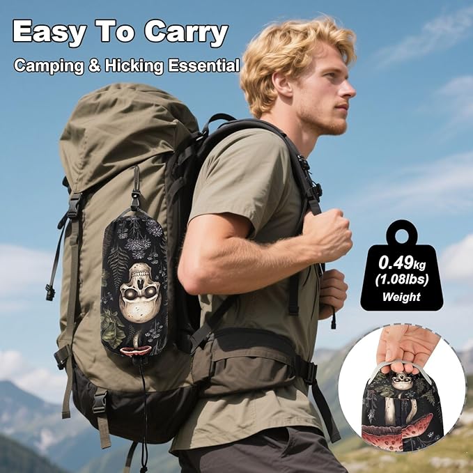 Skull and Mushroom Camping Hammock 330 lbs with 2 Tree Straps Carry Bag Single Portable Hammock for Outdoor/Indoor Hiking Beach Backpacking Travel