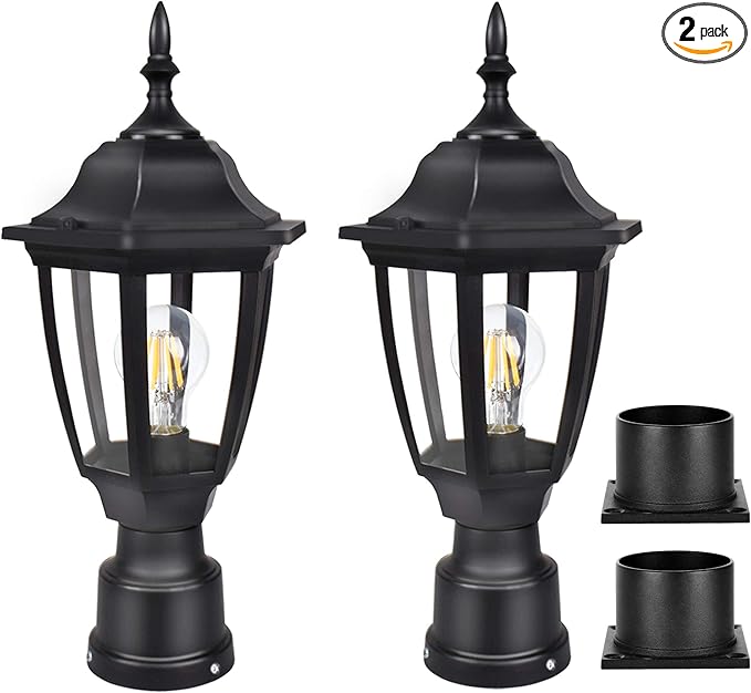 FUDESY Outdoor Post Lights Electric Exterior Lamp Post Light Fixture with Pier Mount Base LED Bulb Included Anti Corrosion Black Plastic Materials Pole Lanterns for Garden Patio Pathway