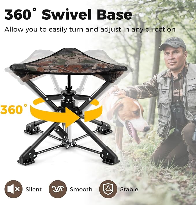 GYMAX 360° Swivel Camping Stool Portable Folding Stool Seat with Carry Bag Collapsible &amp Lightweight for Outdoor Fishing Backpacking Hunting Hiking Travel