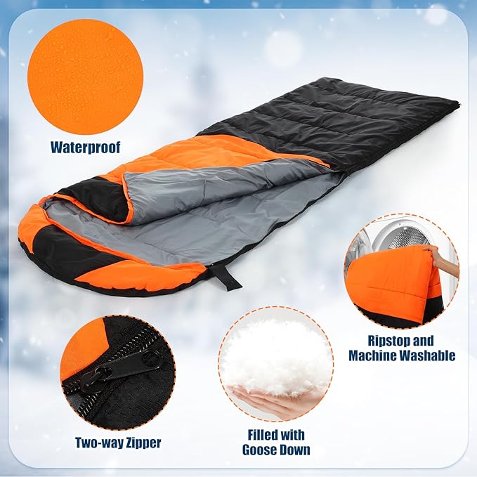 2 Pack Heated Sleeping Bag for Adults USB Electric Cold Weather Sleeping Bag with 4 Zone Carbon Fiber 3 Adjustable Heating Levels Waterproof for All Season Camping &amp Hiking