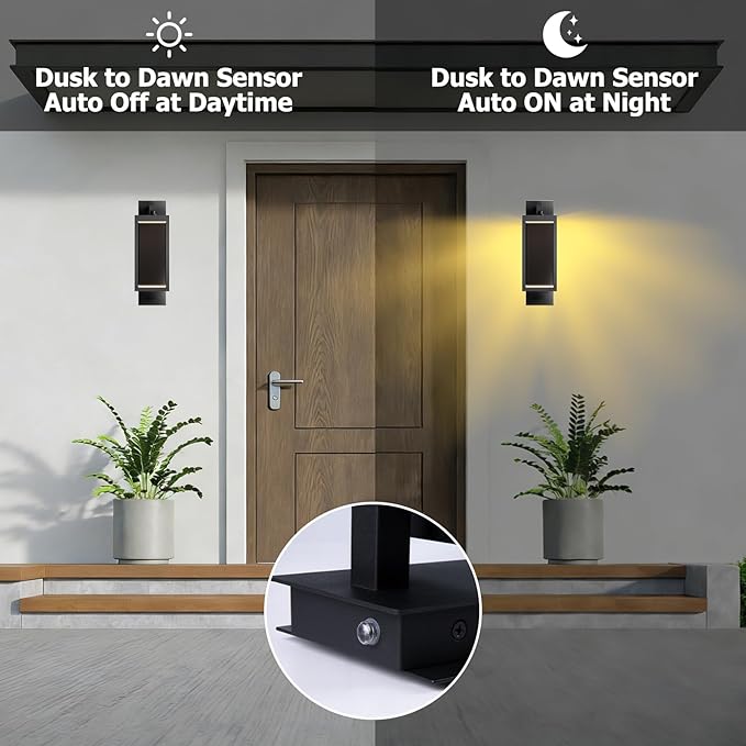Dusk to Dawn Outdoor Wall Light 15 inch Exterior Light Fixture Wall Mount for House Front Porch LightAnti-Rust Aluminium Exterior Wall Sconce Lamp with Tempered Glass for Doorway Garage