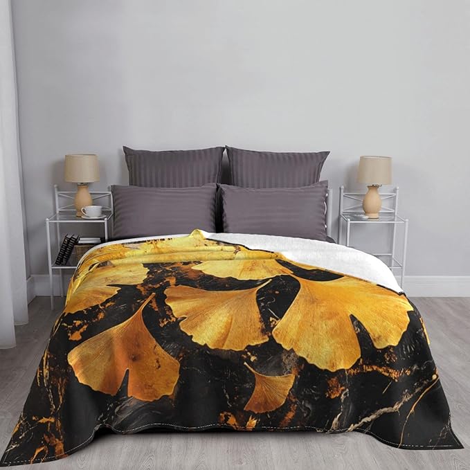 Golden Ginkgo Leaves Soft Fleece Blanket 60 * 50 inch Soft Sofa Blanket Suitable for Sofa Camping Travel Night Cover Blanket