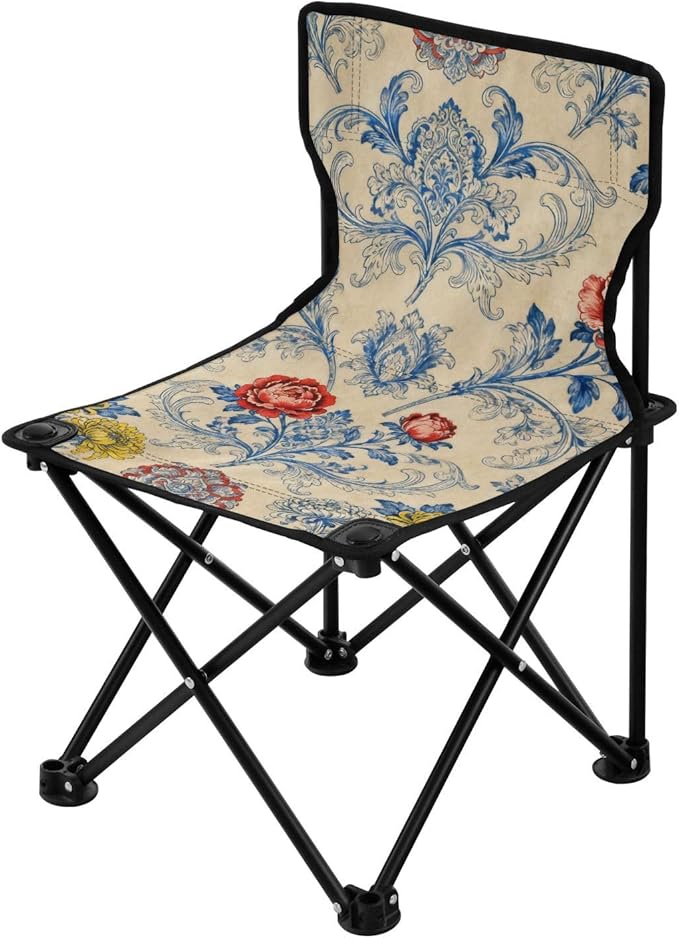 Packable Youth Camping Chair Vintage Floral Pattern with Carrying Bag Lawn for Indoor