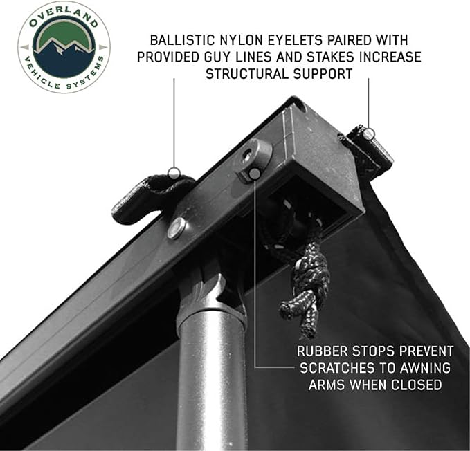 Overland Vehicle Systems 19690011 2.0-6.5’ XD Nomadic Self-Deploying 90 Degree Awning Unversal with Integrated LED Lights and Black Out | 61.6 Sq Ft of Coverage | Travel Cover Included