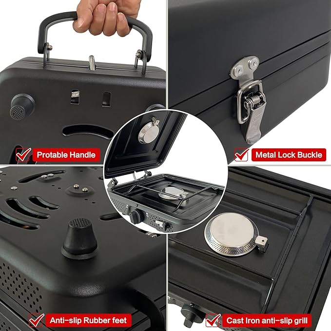 2 Burner Camping StovePortable Camp Stove with 17000 BTU Adjustable Burners and Carrying BagFolding Camping Stove for Outdoor Cooking Backpacking BBQ Grill