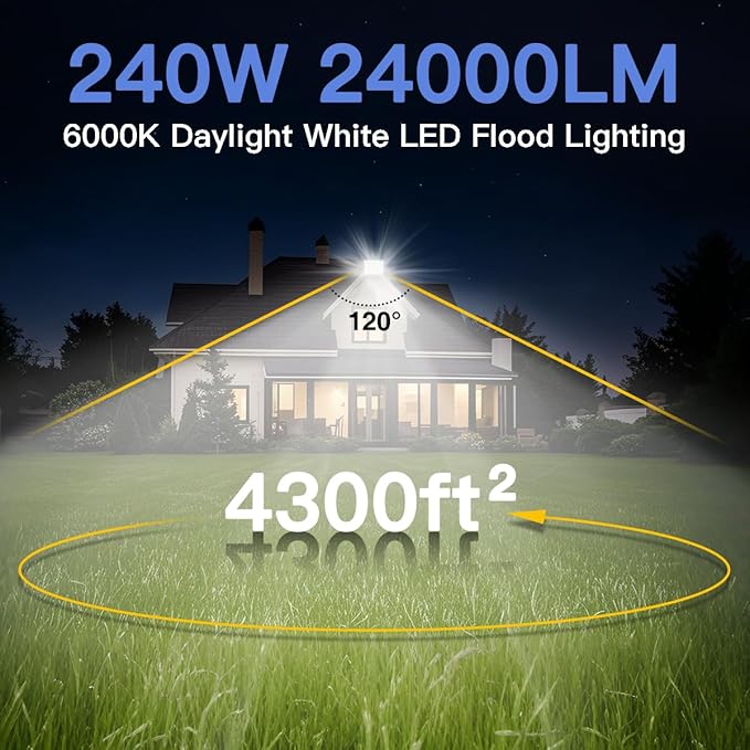 Ceena 2 Pack 240W Hardwired LED Flood Light Outdoor 24000lm Super Bright Floodlight IP66 Waterproof 6000K Daylight White Exterior Lights for Basketball Court Playground Stadium
