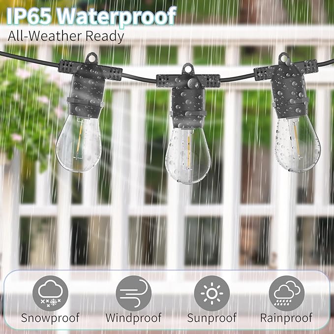 LED Outdoor String Lights Shatterproof Waterproof 108Ft (Maximum 918Ft) Hanging Warm 2700K S14 Edison Bulbs Lighting for Patio Yard Porch Bistro Garden (108FT)