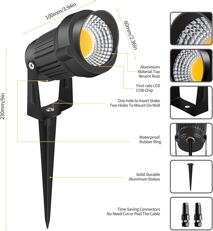 12W LED Landscape Lights Low Voltage 3000K Warm White 12V AC/DC Waterproof Outdoor Spotlights IP65 Garden Pathway Lights with 8 Spike Stands for Tree Garden Yard Pathway (8 Pack)