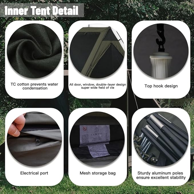 4 Person Canvas Tent with Full Rainfly&ampFootprint Easy Set Up Breathable 4 Season FamilyTent for Winter Outdoor Glamping Car Camping
