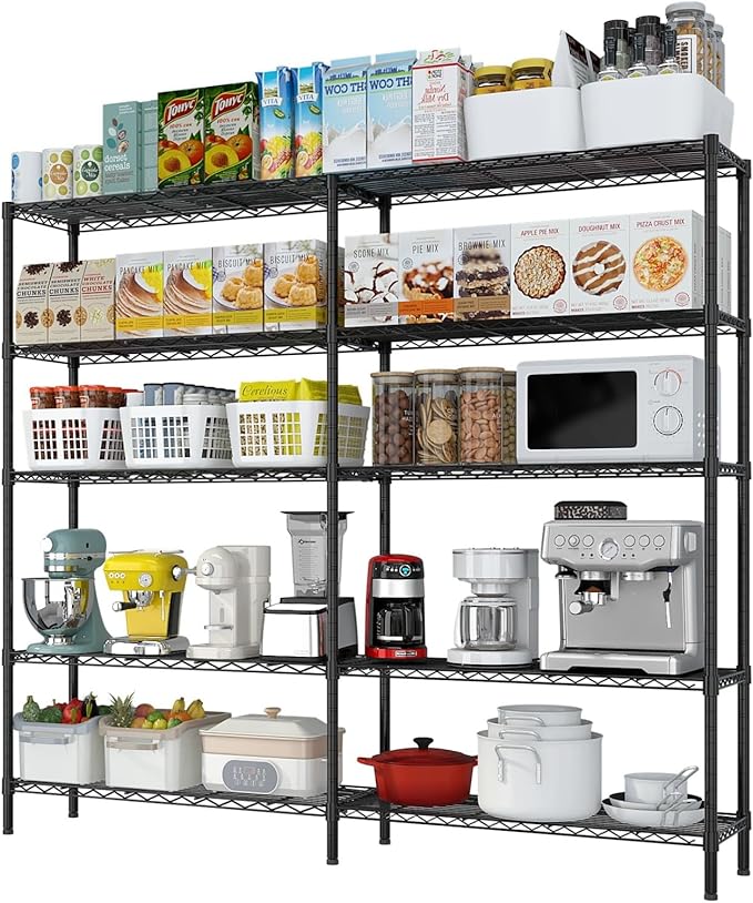 Home Storage Rack With Five Layers Of Double Row Shelves Adjustable Metal Shelf Units Black Powder Coating Flexible Interlayer Spacing Suitable For Retail And Exhibition Use (70 × 16 × 71) Inches