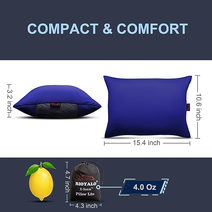 X-Foam Inflatable Camping Pillow Lite with Removable Foaming Cover | Comfortable Washable Ultralight Portable with Neck Lumbar Support | Backpacking Hiking Travel Air | Small (Ocean Blue)