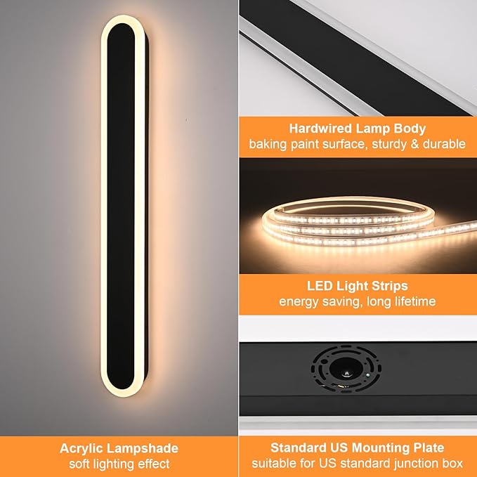 2-Pack 32in LED Outdoor Wall Light Fixtures IP65 Waterproof Modern Outdoor Wall Sconces Black Linear Exterior Light Fixtures 3000K-6000K LED Porch Lights for House Patio Courtyard Balcony
