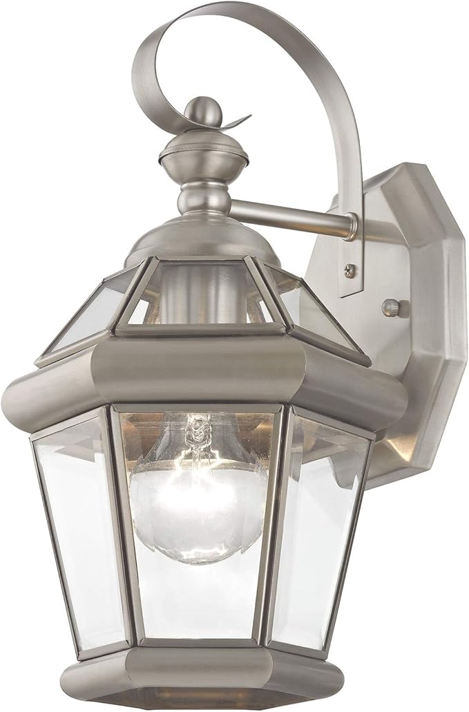 Livex Lighting 2061-91 Outdoor Wall Lantern with Clear Flat Glass Shades Brushed Nickel