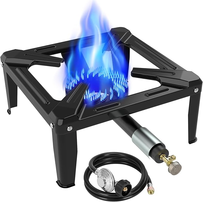 Llamaviva Portable Propane Camping Stove - Single Burner Outdoor Gas Stove with 4ft Hose &amp Regulator 5.95lbs Steel Propane Burner for Wok Cooking Tailgating - Estufa de Gas Portatil
