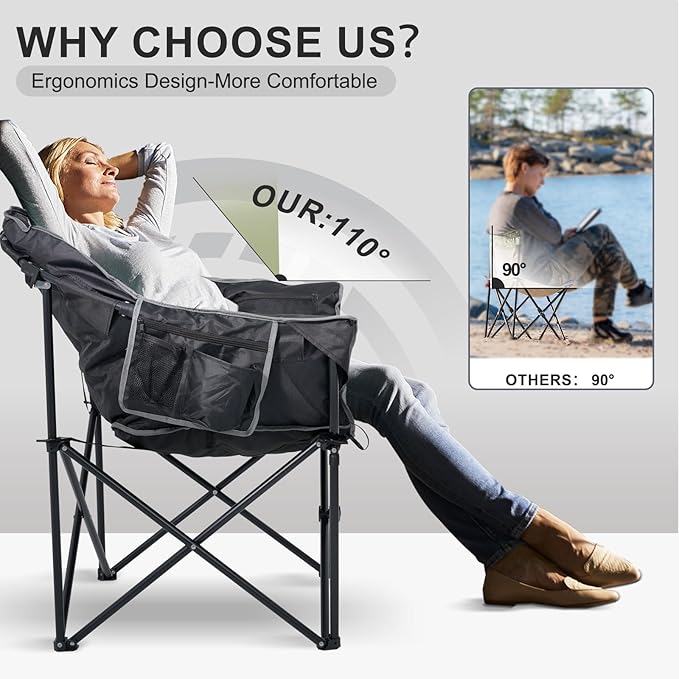 ABORON Portable Folding Heated Camping Chair Three Level Adjustable Oversized and Heavy Duty Support Up to 500 lbs Ideal for Outdoor Adventures