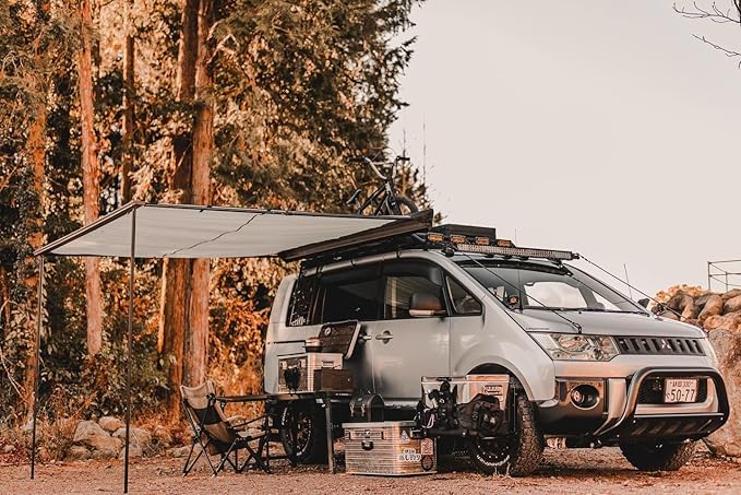 DANCHEL OUTDOOR Car Awning 8.2x9.8ft Roof Rack Pull-Out Sun Shelter Canopy Waterproof 4x4 Vehicle Side Overland Awning Camping Gray