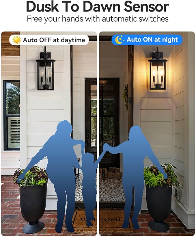 SHIMR Dusk to Dawn Outdoor Lighting Large Exterior Light Fixture Wall Mount Waterproof Outdoor Wall Light Outside Lights for House Porch Garage Patio